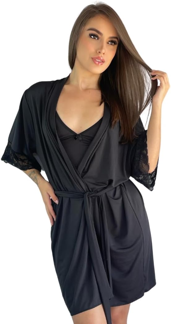 Robe Com Renda Mangas Hobby com Amarração