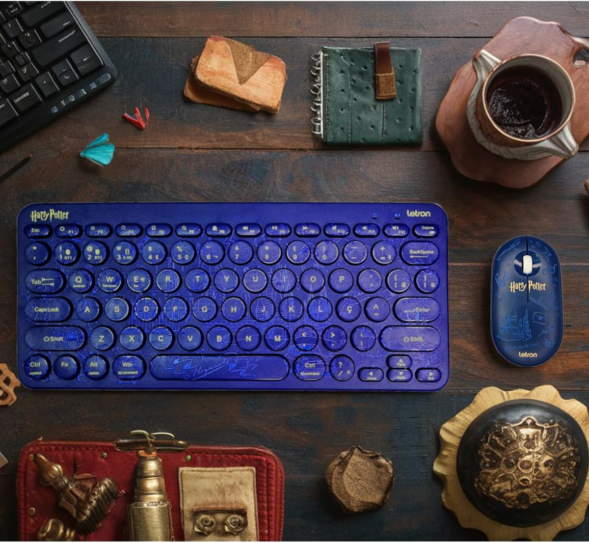 Kit Teclado e Mouse Sem Fio Letron Harry Potter Azul