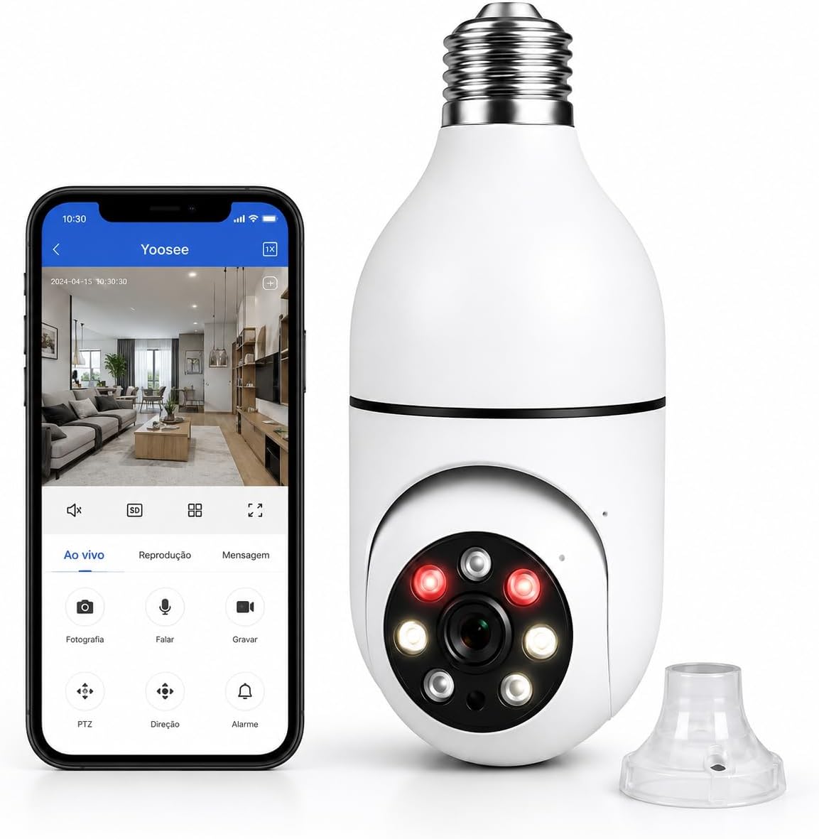 Câmera Lâmpada WiFi 360° Full HD